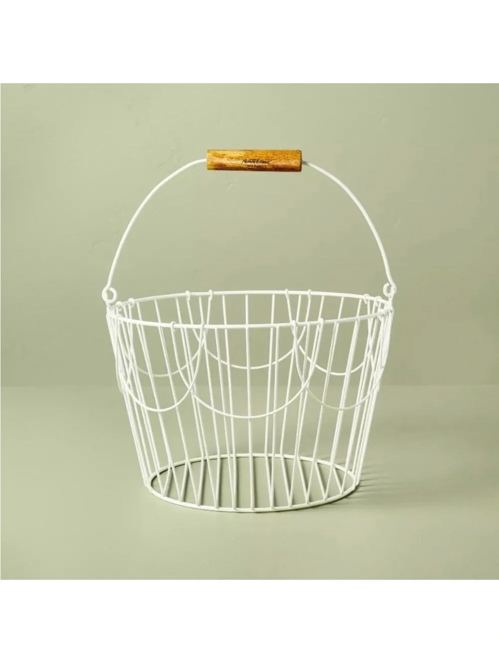 Hearth & Hand Coated Wire Easter Basket with Wood Handle Cream LARGE 12 in NWOT